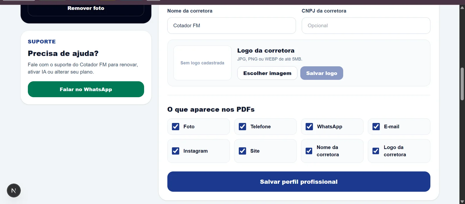 Personalização de logo e dados exibidos nos PDFs